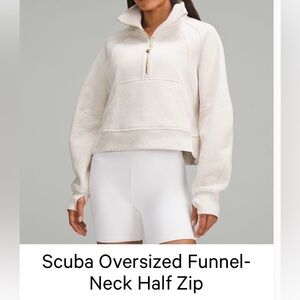LULULEMON SCUBA CROPPED FUNNEL NECK HALF ZIP [SIZE XS/S], Heathered Bone